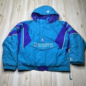 Vintage 90s NBA Charlotte Hornets Starter Jacket Pullover Mens S-M Kids Large